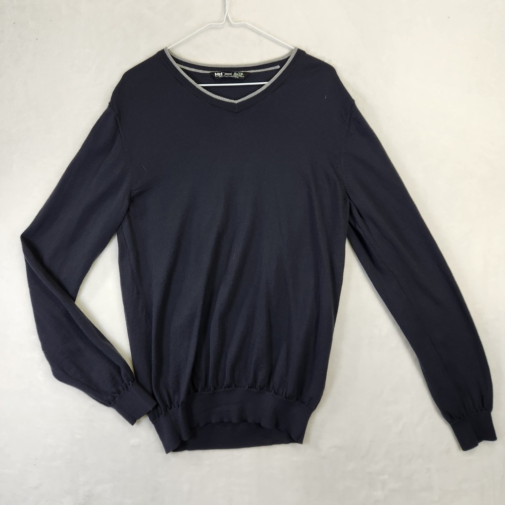 Helly Hansen Navy Blue V-Neck Lightweight Knit Sweater XL‎ Regular Fit Pullover